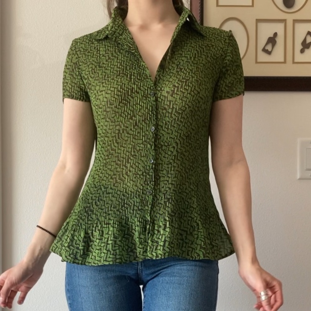 Sheer Green Patterned Women's Top